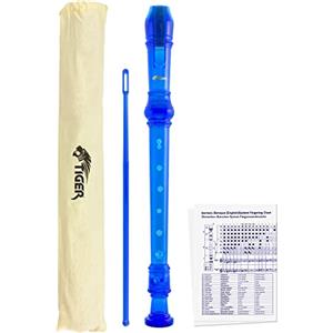 TIGER REC7-BL - Flauto dolce soprano per scuole, diteggiatura barocca, custodia, scovolino, tabella diteggiatura inglese/barocca - colore blu