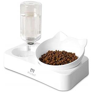 Marchul Ciotola per Gatti e Cuccioli, inclinata di 15° Anti-vomito, per Animali Domestici 2 in 1 Stoccaggio Automatico dell'Acqua