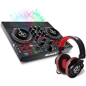 Numark Party Mix Live + HF175 - Console DJ a 2 Canali con Scheda Audio, Controlli Pad, Crossfader, Jog Wheel e Luci + Cuffie con Filo 3 m con Driver da 40 mm e Padiglioni di Alta Qualità