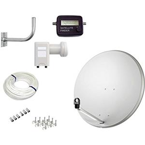 Di&Gi KIT PARABOLA 80CM + ILLUMINATORE LNB 2 USCITE OUT SPACE DIGITAL + PUNTATORE SATELLITARE + BRACCIO FISSAGGIO PARABOLA + CAVI CONNETTORI E CHIODINI MONTAGGIO