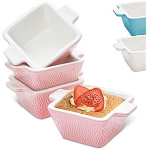 Praknu Piccole Pirofile in Ceramica Set di 4 - Rivestimento antiaderente - Per forno Lavabili - Lavastoviglie - Rosa