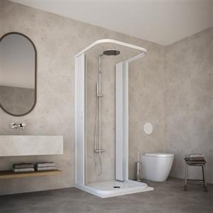 HDcasa HD CASA Box Doccia a Soffietto Modello Dora, Apertura Centrale a 3 Lati Riducibile, Cabina Doccia Angolare Salvaspazio in PVC Made in Italy, arredo bagno, bianco 70x70x70 cm