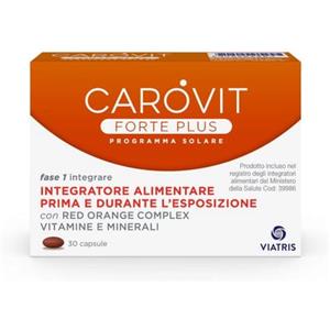 Carovit Forte Plus - Integratore Alimentare per Abbronzatura - 30 Capsule con Estratti Vegetali e Vitamine