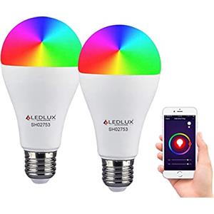 LEDLUX 2 Pezzi Lampade Led Smart, Faretto Led WiFi, RGB + CCT, Dimmerabile APP, Compatible Con Amazon Alexa Google Home (E27 A65 15W)