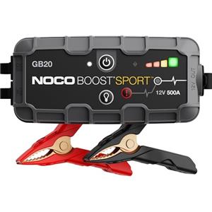 NOCO Boost GB20: Avviatore di Emergenza UltraSafe 500A - Booster Batteria al Litio 12V, Caricabatteria Portatile Power Bank e Cavi Avviamento - Per Motori Benzina fino a 4.0L