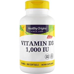 Healthy Origins, Vitamina D3, 1.000IU, 360 Capsule, Testato in Laboratorio, Altamente Dosato, Senza Soia, Senza Glutine, Non OGM