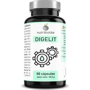 Nutribiolite Enzimi Digestivi Vegani con Digezyme, Bromelina ed Estratti di Finocchio, Zenzero e Genziana - Senza Additivi - Digestivo naturale - Aiuto per Digestione Pesante, Gas e Gonfiore Addominale - DIGELIT