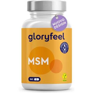 Gloryfeel Integratore MSM Puro 99,9% Metilsulfonilmetano, Zolfo Organico MSM, 1600mg, 365 capsule vegan (6 mesi), per la Salute di Ossa e Articolazioni, Antinfiammatorio Muscolare, Testato in Laboratorio
