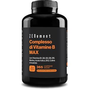 Zenement Vitamina B Complex Alto Dosaggio, 365 Compresse Vegane di Vitamine B (Scorta per 1 Anno) Vitamine Gruppo B con Biotina, Vitamina B6, B9, B12, B1, B2, B3, B5, Multivitaminico Gruppo B
