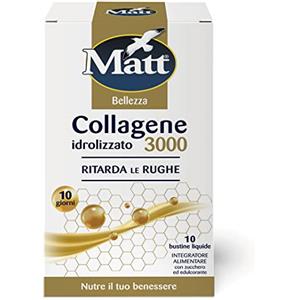 Matt - Integratore Collagene Idrolizzato 3000 - Ritarda le Rughe, Arricchito con Rame e zinco - 10 Bustine Liquide (100 ml)