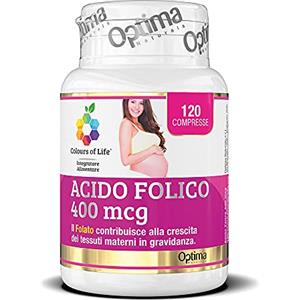 Colours Of Life Optima Naturals Colours of Life Acido Folico 400 mcg - Integratore di Contribuisce alla Crescita dei Tessuti Materni Gravidanza Senza Glutine Vegano, 120 Compresse