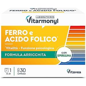 VITARMONYL - FERRO ACIDO FOLICO - Integratore alimentare a base di ferro e acido folico, con spirulina - Per il sistema immunitario - Confezione da 30 capsule - 10,5 g