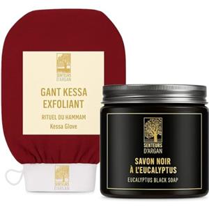 S.A Guanto esfoliante corpo kessa + sapone nero all'olio di argan [in omaggio] Guanto kessa marocchino per hammam sauna, elimina la pelle morta e purifica la pelle.