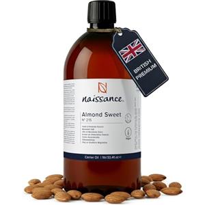 Naissance Olio di Mandorle Dolci Naturale (No. 215) - 1 Litro - Vegan, senza OGM - Ideale per l'Aromaterapia, Massagio - Idratante Per Corpo, Viso, Labbra, Capelli, Pelle, Barba e Cuticole