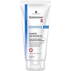 Seboradin ICHTHYOL 2 in 1 Shampoo Antiforfora e Gel per la Pelle Sensibile Atopica, Contiene Ittiolo Bianco, Estratto di Radice di Bardana e Glicerina, ha Proprietà Antibatteriche (200 ml)