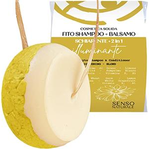 Senso Naturale Shampoo Solido e Balsamo Capelli 2 in 1 Illuminante Schiarente, Equilibratore per Riflessi Dorati Luminosi con Camomilla, Curcuma e Limone, Ideale per il Viaggio, ph 4,5-5,5