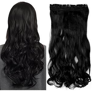 SEGO 24 Inch 60cm One Piece Clip Hair Extension Capelli Lunghi Veri Mossi [Nero Scuro] Fascia Unica con 5 Clip Ondulati 3/4 Full Head 120g