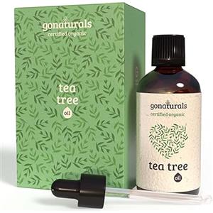 GoNaturals Tea Tree Oil Puro Biologico 50ml - Trattamento Intensivo per Viso, Corpo e Capelli - Combatte Acne, Micosi e Pidocchi - Olio di Tea Tree 100% Naturale, Senza Parabeni e Additivi