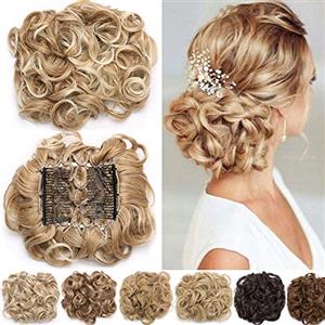 Rich Choices Extension clip capelli veri Pettini Estensioni dei capelli ondulati ricci disordinati Bun Piece Up Do Coulisse coda di cavallo Chignon Parrucchino Bionda cenere mix bionda candeggina