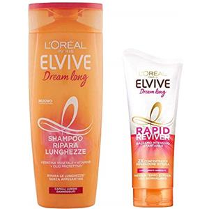L'Oreal Paris set L'Oréal Paris Elvive DREAM LONG shampoo ripara lunghezze 250ml - Rapid Reviver Balsamo Intensivo Istantaneo Dream Long, per Capelli Lunghi e Danneggiati, 180ml