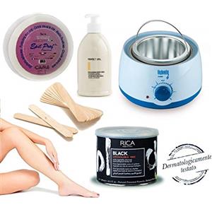 Cama Kit Depilazione Ceretta Black Wax Brasiliana Scaldacera Spatole Indolore