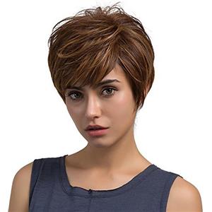 GLXLSBZ Parrucca Donna Capelli Veri Corti Castani,Parrucche realistiche diritte del Parrucca Diritta dei Capelli di Colore Misto dei Capelli di scarsità Marroni diritte per Le Donne Alta densità