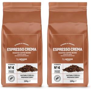 by Amazon Espresso Crema in chicchi, tostatura chiara, 1kg, 2 Confezioni da 500g - Certificato Rainforest Alliance, Caffè in grani