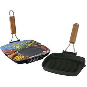 Bormioli Rocco Risol Bistecchiera Antiaderente gratella Manico Pieghevole 26x26 Pentole Cucina, Metallo, Nero, Unica