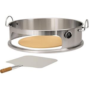 BBQ-TORO Elemento pizza acciaio inox per grill tondo di Ø 57 cm, inserto per pizza incluso pala, pietra refrattaria e termometro