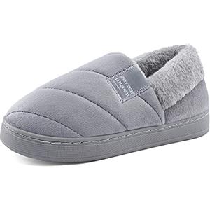 LACOFIA Pantofole Chiuse da Uomo Ciabatte Peluche Invernale per Adulti Scarpe da Casa Calde con Suola Antiscivolo per Interni/Esterni Grigio 42/43