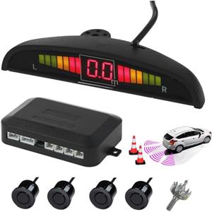 AUTOUTLET kit 4 Sensore di Parcheggio con Display LED per Auto Sensore Radar Suono Acustico Sensori di Parcheggio Posteriore Suono di Allarme Colore Nero