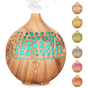 Bigqin Diffusore di Oli Essenziali (180 ml),Diffusore di Aromi Ultrasuoni Umidificatore,Diffusore Ambiente con Colori 7 Luce LED,per Yoga, Spa, Camera da Letto - Venatura del Legno Chiaro