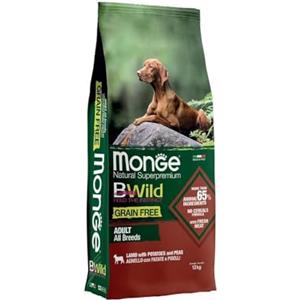 Monge Cane Crocchette Bwild Adult Agnello Patate e Piselli 12Kg Grain Free
