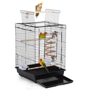 Yaheetech Gabbia per Uccelli Pappagalli Inseparabili Voliera in Metallo con Tetto Apribile Posatoio in Legno e Giocattolo 40 x 40 x 58 cm Nero
