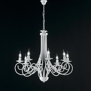 BeLight Lampadario Provenzale Alma 8 Luci in Ferro Battuto Bianco Shabby Chic