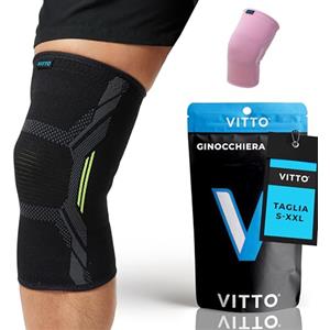 VITTO Ginocchiera Ortopedica - Tutore Ginocchio Legamenti Menisco - Ginocchiere Sportiva per Sollevamento Pesi e Corsa per Uomo e Donne (XL - Nero Singolo), lussazione