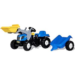 Rolly Toys 23929 - Trattore a Pedali Kid New Holland T7550, con Ruspa e Rimorchio