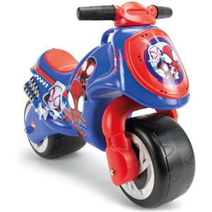 INJUSA - Moto Cavalcabile Neox Spidey, Primi Passi per Bambini da 18-36 Mesi, con Decorazione Permanente, Ruote Larghe in Plastica e Maniglia per Il Trasporto, Colore Blu e Rosso