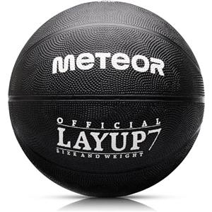 meteor Palla Basket Pallone da Basket Basketball - Taglia 5 o 6 o 7 - Dimensione Bambini & Giovani & Adulti da Basket Ideale per Formazione Pallacanestro - Layup (7, nero)