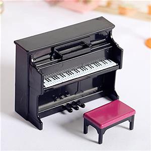CENPEK Casa delle bambole in miniatura pianoforte con sedia 1:12 casa delle bambole mobili in miniatura nero pianoforte con sedia casa delle bambole miniatura bambola fatata scena casa