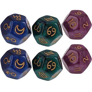 POFET 2 set di 6 dadi multicolore in resina a 12 facce per astrologia tarocchi costellazione divinazione modello A