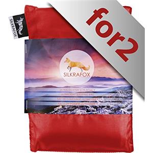 Silkrafox for 2, Sacco a Pelo Ultraleggero in Seta Artificiale, Sacco Lenzuolo, Grigio, Ideale per Le Coppie, Rosso