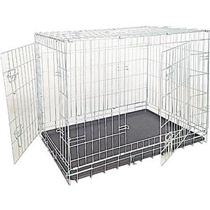 Croci Gabbia per Cani - Box per animali in metallo, da Interno Esterno e Auto, Pieghevole, due porte anti fuga, fondo removibile, Kennel cane taglia medio-grande, dimensione 93x62x69 cm
