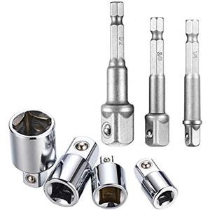 Newder 4 Pezzi 1/2 3/8 1/4 Socket Ratchet Converter Riduttori Adattatori Tool Set+ 3 Pezzi Punta per Trapano, con Codolo Esagonale, Adattatore, 1/4 3/8 1/2