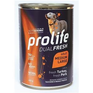 Prolife Dual Fresh Cibo Umido per Cani Adulto Medium/Large con Tacchino e Maiale - Lattina da 400g