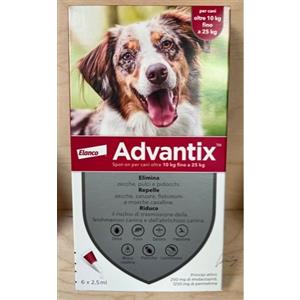 Elanco Advantix Spot-On: Antiparassitario per Cani da 10 a 25 kg - 6 Pipette da 2,5 ml