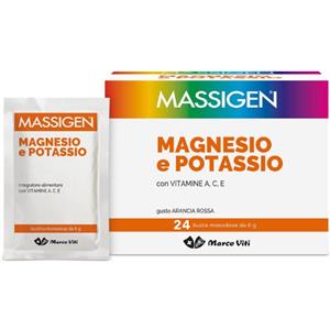 Marco Viti Massigen Magnesio e Potassio 24 Bustine Gusto Arancia Rossa - Integratore per Salute Cardiovascolare e Riduzione della Stanchezza