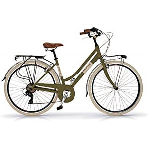 Via Veneto by Canellini Via Veneto VV605AL Bicicletta da Passeggio Donna 28 Verde Oliva | Bici da Donna Vintage Retro con 6 Velocità, Telaio in Alluminio, Parafanghi, Luci LED e Portapacchi
