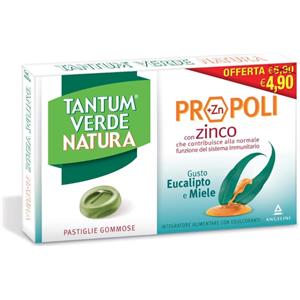 ANGELINI PHARMA ITALIA SpA Tantum Verde Natura Propoli con Zinco - 15 Pastiglie Gommose Gusto Eucalipto e Miele