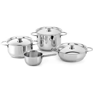 Lagostina Deliziosa Batteria di Pentole 7 Pezzi in Acciaio Inox 18/10 con Fondo Lagoseal Plus, Compatibile con Induzione, Gas e Forno